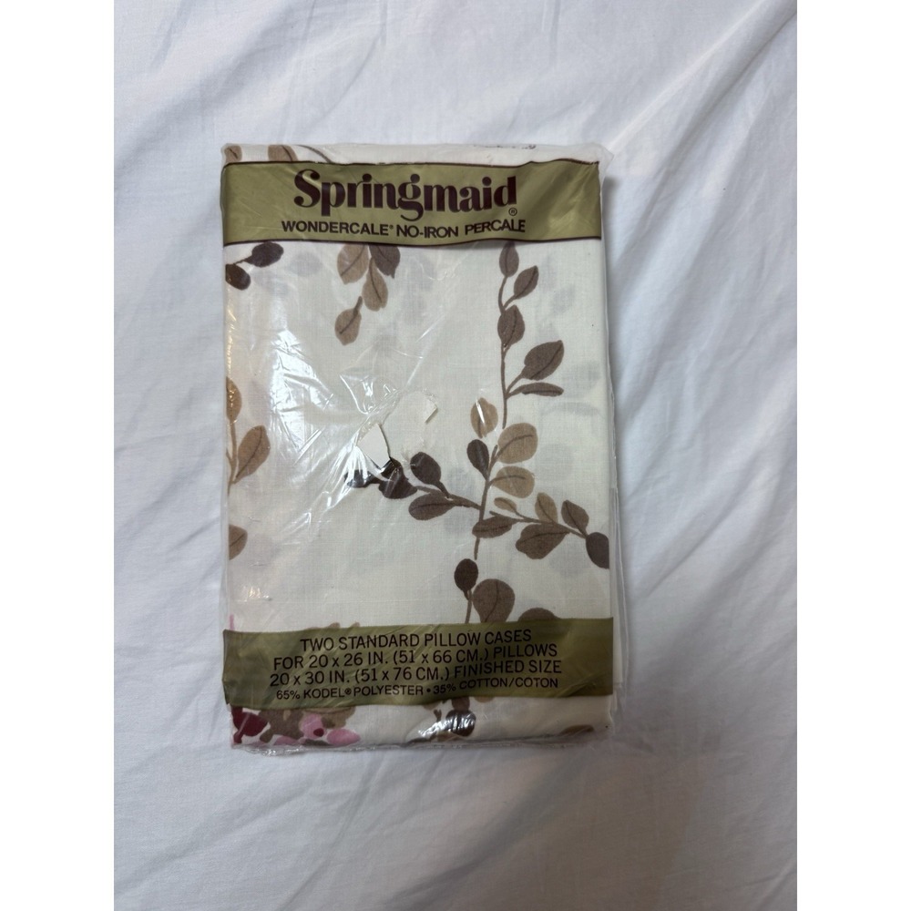Vtg Springmaid Wondercale Set 2 Standard Size 20x26 Pillowcases Floral Made USA